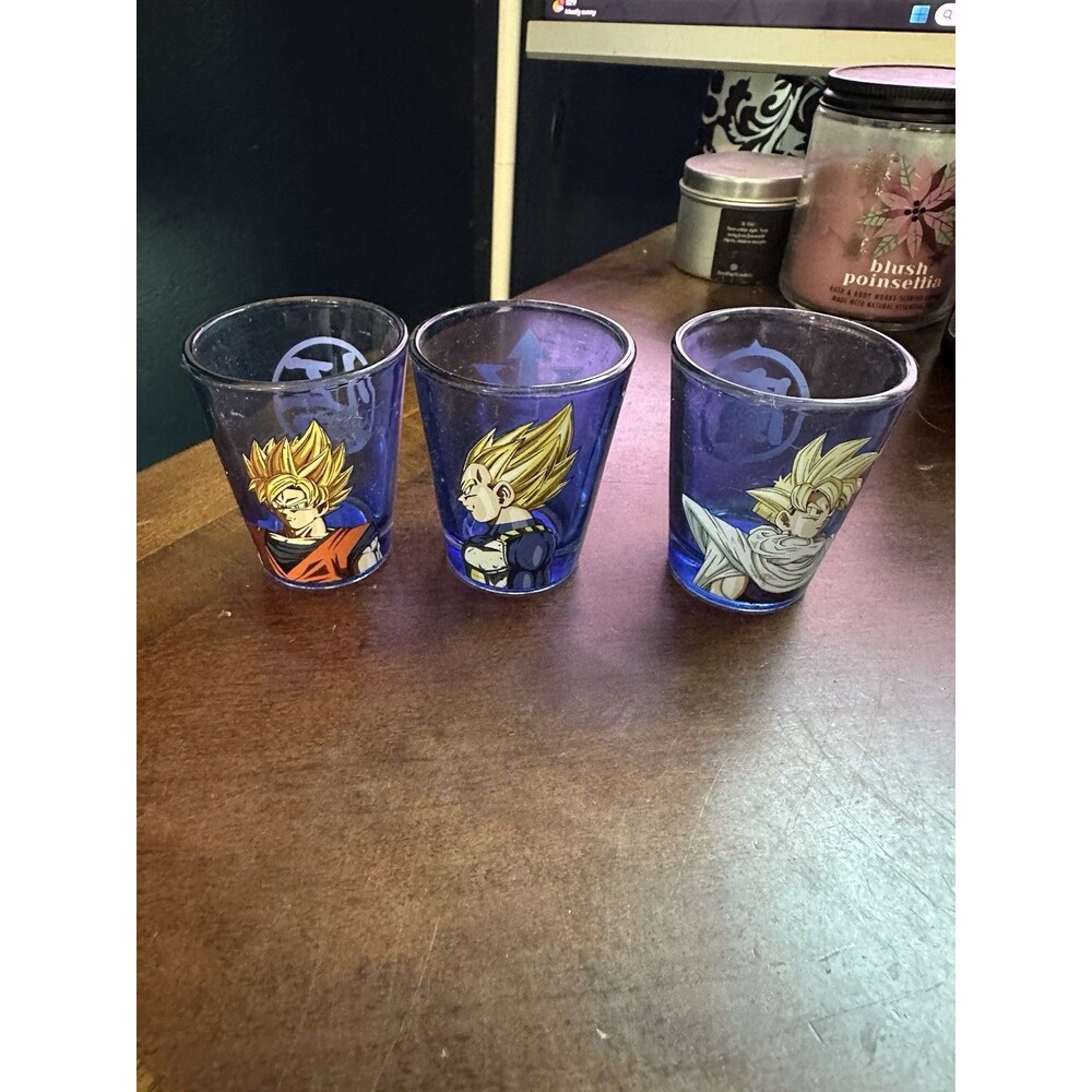 set of 3 blue dragon ball z shot glass 2.25X1.75